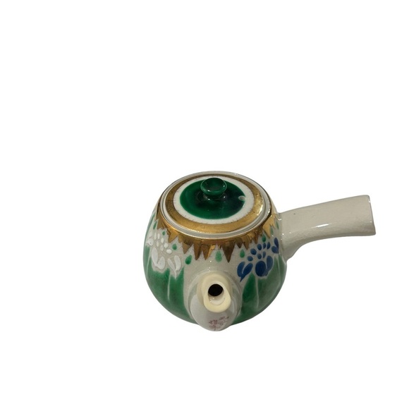 Vtg Kutani Tea Set of 7 Shobu Yunomi Yaki Gold Gilt Green Blue Tea Pot Cups Bowl - Picture 5 of 16